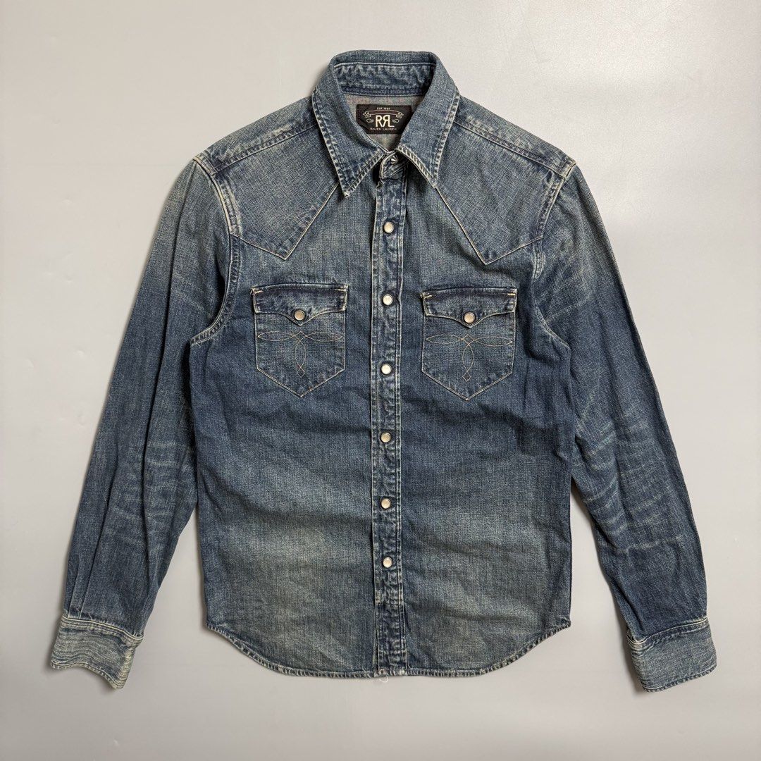 RRL Double RL Denim Western Shirt (Category: Coats, Jackets and Outerwear) located in Cebu City. Submitted by inukaybyjlf (Listing ID 1449657426, Image 1). Description: Condition: Good as new Issue: No flaws Best fit: S Actual measurements are shown in the photos..