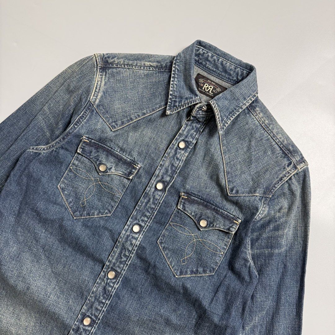RRL Double RL Denim Western Shirt (Category: Coats, Jackets and Outerwear) located in Cebu City. Submitted by inukaybyjlf (Listing ID 1449657426, Image 2). Description: Condition: Good as new Issue: No flaws Best fit: S Actual measurements are shown in the photos..