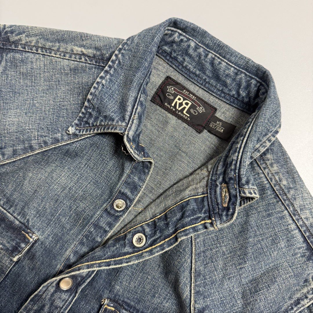 RRL Double RL Denim Western Shirt (Category: Coats, Jackets and Outerwear) located in Cebu City. Submitted by inukaybyjlf (Listing ID 1449657426, Image 3). Description: Condition: Good as new Issue: No flaws Best fit: S Actual measurements are shown in the photos..