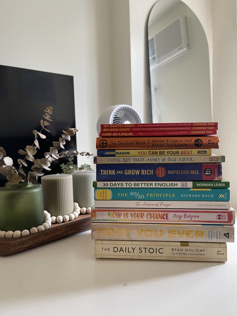 Self-Help & Business Books Bundle (Category: Storybooks) located in Manila. Submitted by declutterwnikki (Listing ID 1449664863, Image 2). Description: - Bundle of self-help and business books - Titles include: 'The Daily Stoic', 'Best You Ever', 'Now Is Your Chance', 'The 80/20 Principle', '30 Days to Better English', 'Think and Grow Rich', 'You Can Be Your Best', 'The Decision Book', 'Diary of a Fulfilment', 'My Proven Diary', and more. - Ideal