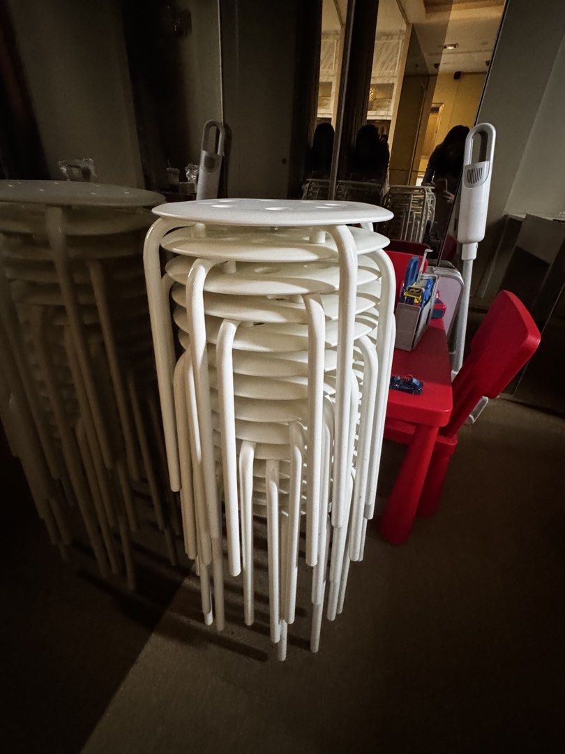 Stackable White Stools (Category: Chairs) located in Singapore. Submitted by Amandabbb (Listing ID 1449700258, Image 2). Description: IKEA Stools S$13 each or S$100 all (Should have around 20) We are relocating our office and showroom. Everything must be cleared before 31 July. Please message to indicate your item of interest, your offer, arrangement with lalamove.