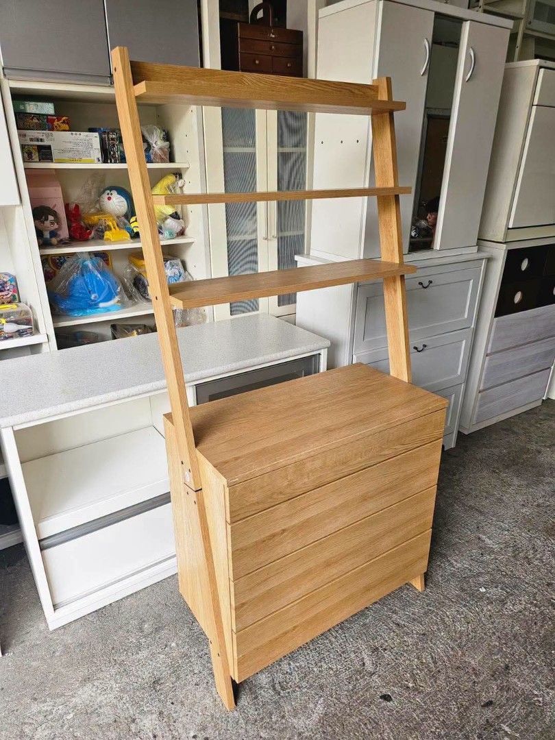 Study table Japan surplus (Category: Tables & Sets) located in Manila. Submitted by Hezcki (Listing ID 1449623450, Image 3). Description: - Japan surplus study table - Light wood finish - Open shelving for display and storage - Multiple drawers for organization - Functional and stylish design.