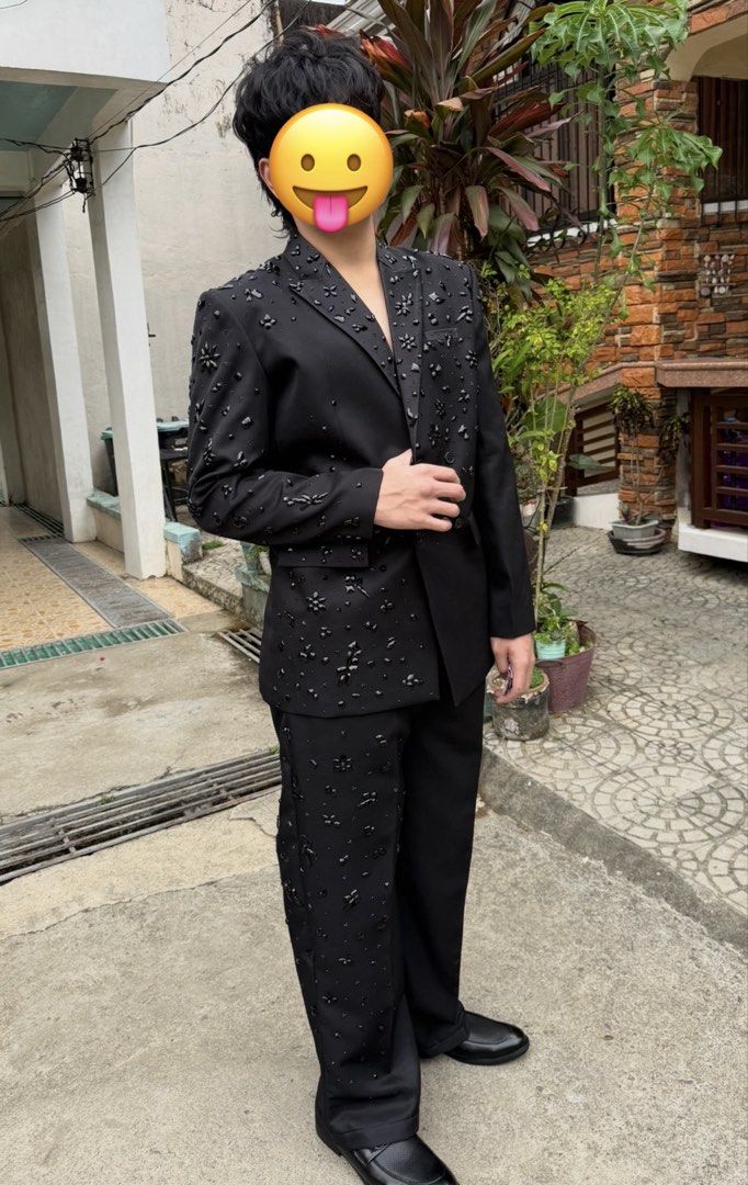 Suit for Men - D&G inspired Size L-XL (Category: Sets & Coordinates) located in Makati City. Submitted by suzette_1221 (Listing ID 1449550128, Image 1). Description: Custom-tailored top and bottom set used once for graduation prom. Dolce & Gabbana inspired outfit. Could fit Large to XL body built. Model is 6’1 in height. Color: Black Message me if interested. Thanks. .