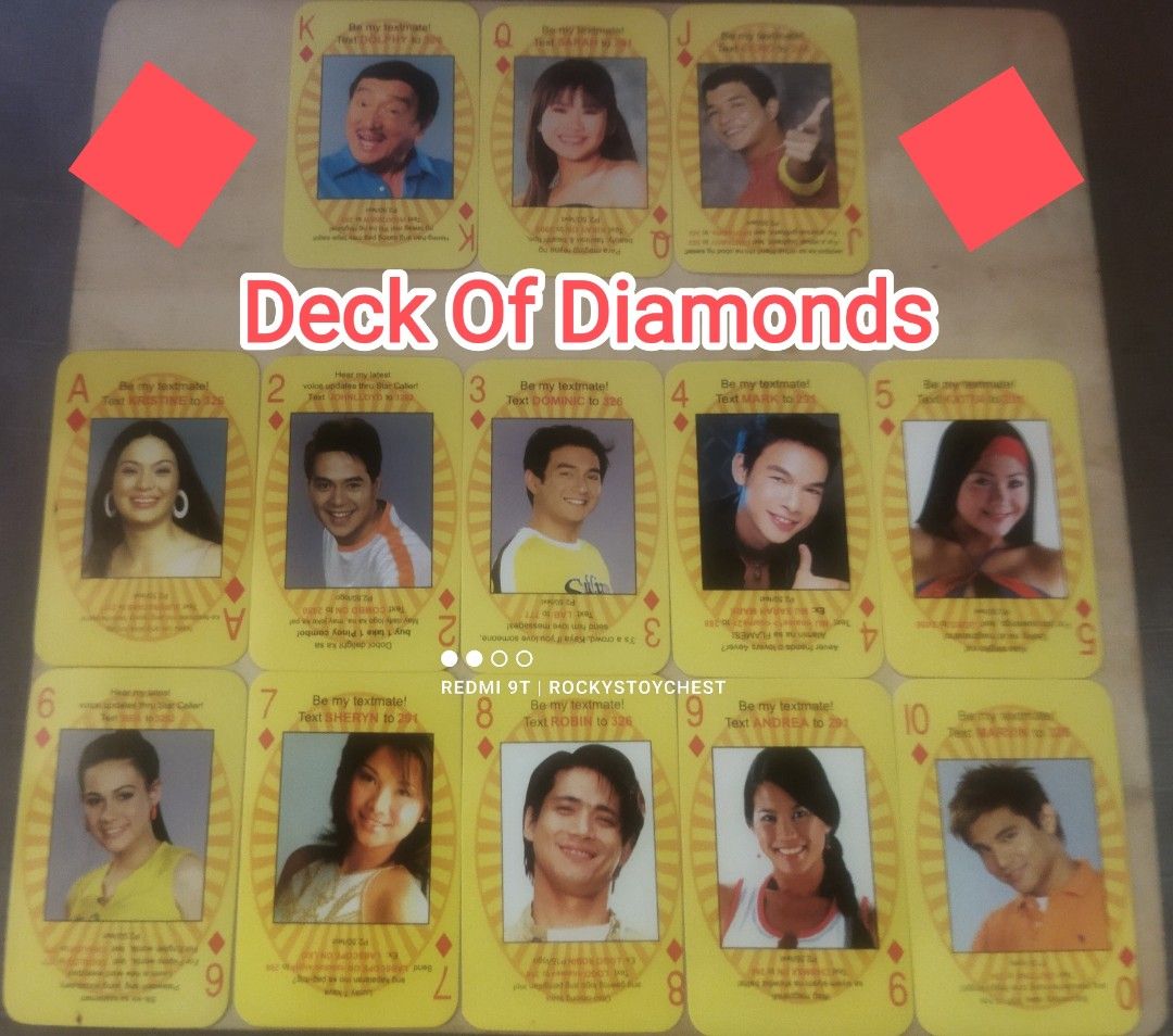 Talk N' Text Deck Of Playing Cards (Category: Board Games & Puzzles) located in Manila. Submitted by sandrtoys (Listing ID 1449614916, Image 2). Description: Talk N' Text Playing Cards Php 250 ❗Issue: Missing Nine Of Hearts Ms. Andrea Del Rosario ✔ Vintage collectible.