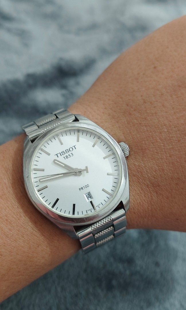 Tissot PR100 Sapphire (Category: Men's Watches) located in Cebu City. Submitted by aceoftime (Listing ID 1449696886, Image 2). Description: Pre-owned In good working condition Swiss Made Precise quartz movt with date display at 6 o'clock Rated 100m water resist All stainless steel w/ aftermarket stainless steel bracelet Watch only Our Guarantee: 💯 Authentic All watches are checked by our experienced tech to ensure good functionality Please manag