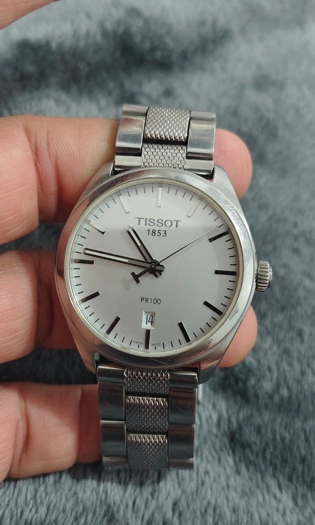 Tissot PR100 Sapphire (Category: Men's Watches) located in Cebu City. Submitted by aceoftime (Listing ID 1449696886, Image 3). Description: Pre-owned In good working condition Swiss Made Precise quartz movt with date display at 6 o'clock Rated 100m water resist All stainless steel w/ aftermarket stainless steel bracelet Watch only Our Guarantee: 💯 Authentic All watches are checked by our experienced tech to ensure good functionality Please manag