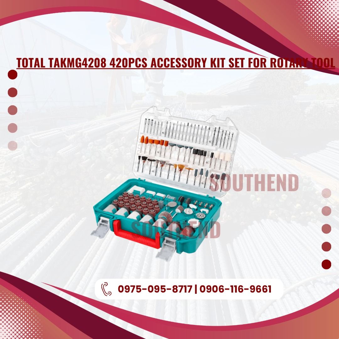 TOTAL TAKMG4208 420PCS ACCESSORY KIT SET FOR ROTARY TOOL (Category: Everything Else Others) located in Caloocan City. Submitted by jepoy_southendconstruction (Listing ID 1449584121, Image 1). Description: 𝕆ℕ 𝕊𝕋𝕆ℂ𝕂 – ℍ𝕚𝕘𝕙-ℚ𝕦𝕒𝕝𝕚𝕥𝕪 𝕀𝕟𝕕𝕦𝕤𝕥𝕣𝕚𝕒𝕝 & ℂ𝕠𝕟𝕤𝕥𝕣𝕦𝕔𝕥𝕚𝕠𝕟 𝕄𝕒𝕥𝕖𝕣𝕚𝕒𝕝𝕤 𝕃𝕠𝕠𝕜𝕚𝕟𝕘 𝕗𝕠𝕣 𝕢𝕦𝕒𝕝𝕚𝕥𝕪 𝕔𝕠𝕟𝕤𝕥𝕣𝕦𝕔𝕥𝕚𝕠𝕟 𝕒𝕟𝕕 𝕙𝕒𝕣𝕕𝕨𝕒𝕣𝕖 𝕞𝕒𝕥𝕖𝕣𝕚𝕒𝕝𝕤? 𝕎𝕖 𝕤𝕦𝕡𝕡𝕝𝕪 𝕒 𝕨𝕚𝕕𝕖 𝕣𝕒�