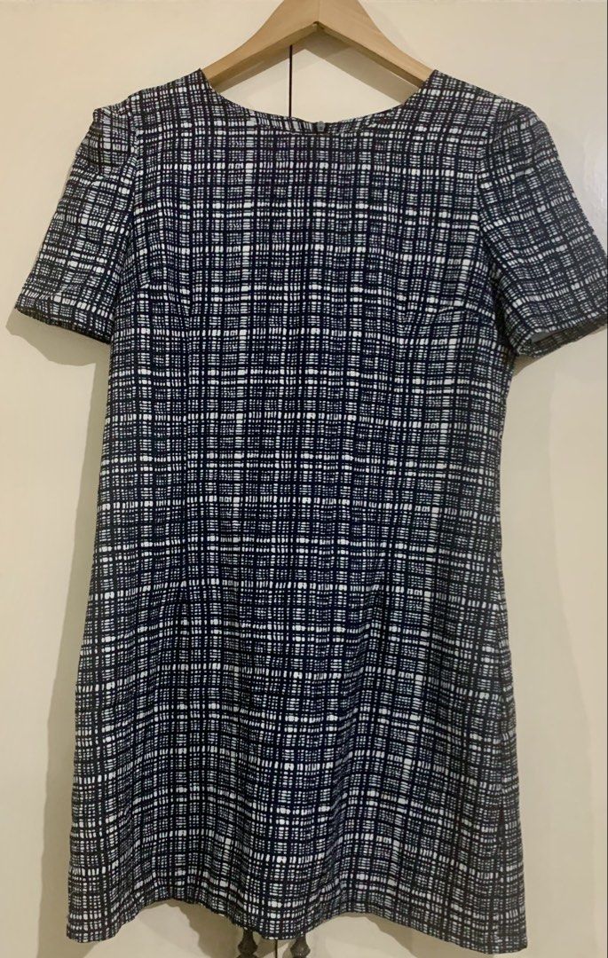 Tweed Pattern Short Sleeve Dress (Category: Dresses) located in Paranaque City. Submitted by vbvessentials (Listing ID 1449702305, Image 1). Description: - Classic tweed pattern dress - Short sleeves - Simple silhouette - Back zipper closure - Versatile for work or casual outings - Measurements: Pit to pit 17 inches, length 33 inches - Fits like a small.