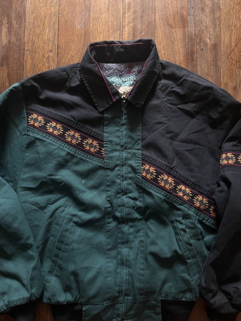Vintage 90s Canyon Guide Outfitters Navajo Pattern Jacket (Category: Coats, Jackets and Outerwear) located in Los Banos. Submitted by lootmeup (Listing ID 1449594480, Image 2). Description: Vintage 90s Canyon Guide Outfitters Navajo Pattern Jacket Boxy fit Issue: small scratch kindly check pics. Not that noticeable Size: Width: 22.5 Length: 23.5 Mine P3,000.