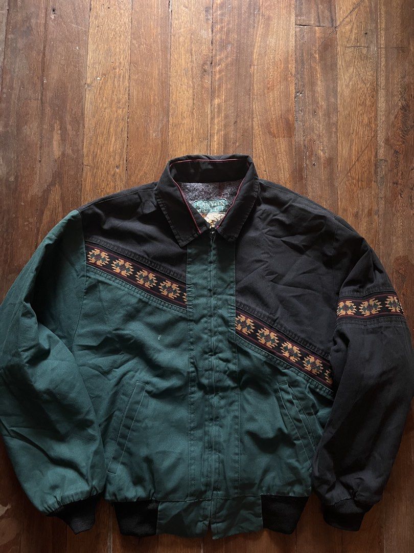 Vintage 90s Canyon Guide Outfitters Navajo Pattern Jacket (Category: Coats, Jackets and Outerwear) located in Los Banos. Submitted by lootmeup (Listing ID 1449594480, Image 1). Description: Vintage 90s Canyon Guide Outfitters Navajo Pattern Jacket Boxy fit Issue: small scratch kindly check pics. Not that noticeable Size: Width: 22.5 Length: 23.5 Mine P3,000.