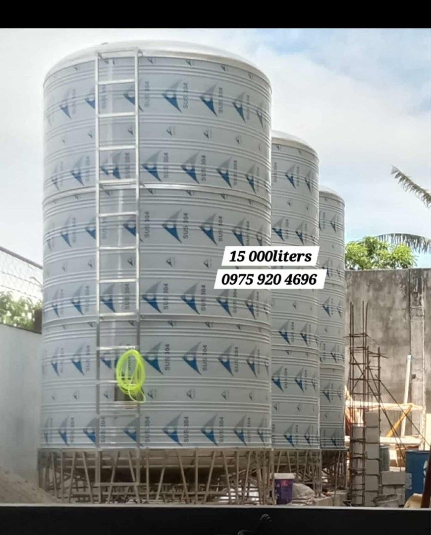 Water storage tank (Category: Construction & Building Materials) located in Manila. Submitted by kristellf29 (Listing ID 1449742418, Image 2). Description: CleanTankTRENDING water storage TANK with film SUS 304 tank PURE stainless with stand HeaVy duty VERTICAL and horizontal Good QUALITY 1-2YEARS WARRANTY VERTICAL 500 liters 600 liters 775 liters 1000 liters 1500 liters 2000 liters 3000 liters 4000 liters 5000 liters 6000 liters 7000 liters 8000
