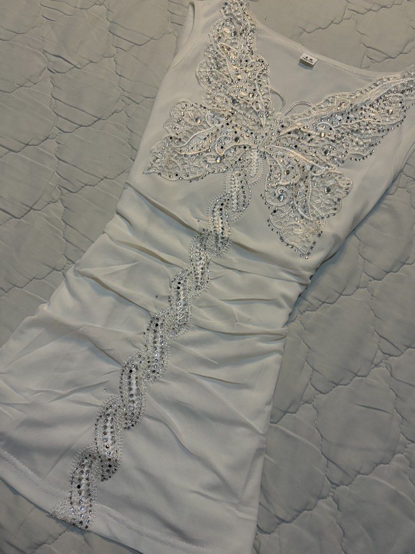 White Butterfly Top with Rhinestones (Category: Sleeveless) located in Manila. Submitted by silksyrenph (Listing ID 1449661610, Image 2). Description: medium-large ig: @silksyren fb: Silk Syren 📍ilocos sur.