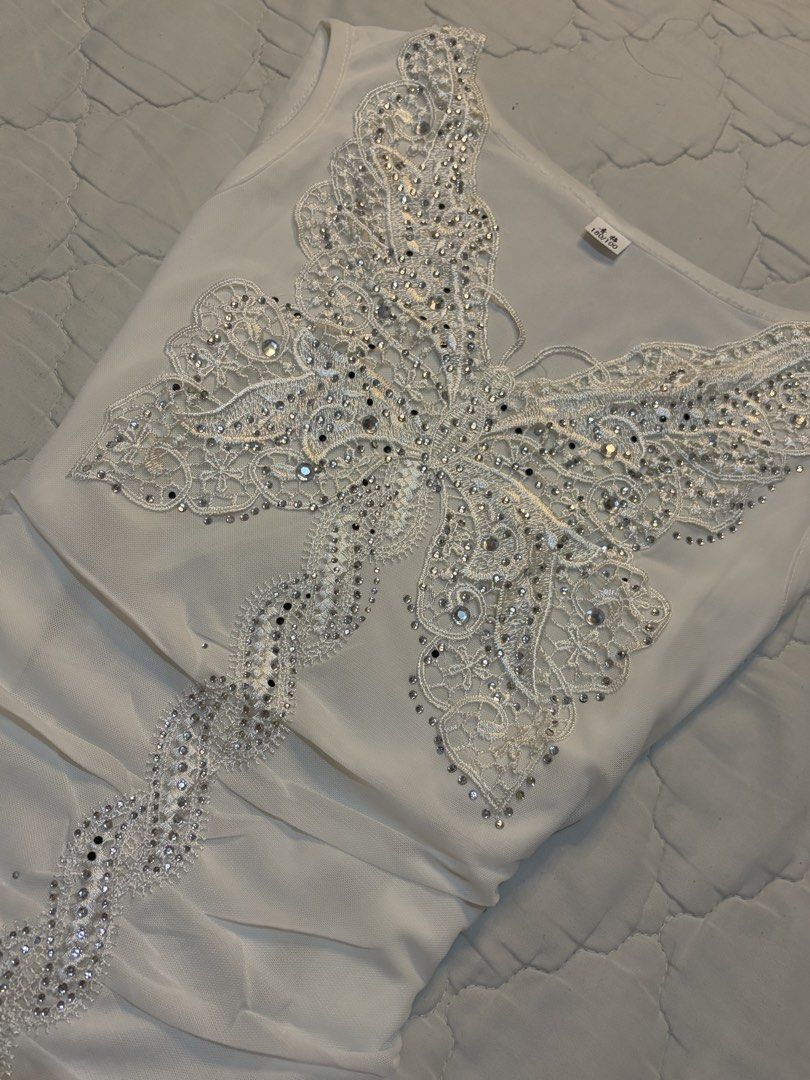 White Butterfly Top with Rhinestones (Category: Sleeveless) located in Manila. Submitted by silksyrenph (Listing ID 1449661610, Image 3). Description: medium-large ig: @silksyren fb: Silk Syren 📍ilocos sur.