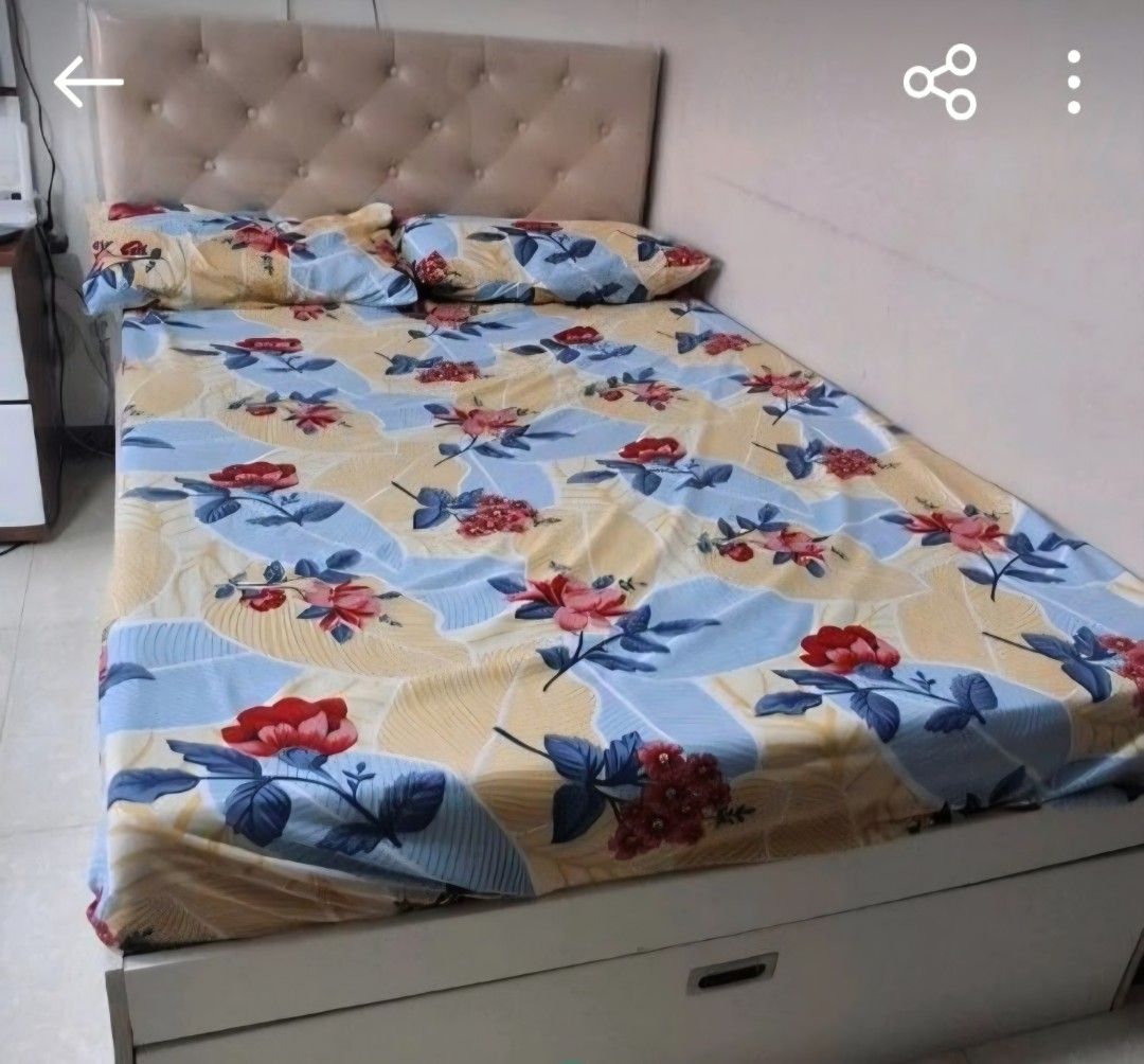 White Storage Bed Frame with Tufted Headboard (Category: Bed Frames & Mattresses) located in Valenzuela. Submitted by jeonyuna (Listing ID 1449644376, Image 2). Description: - White bed frame with elegant tufted headboard. - Ample storage space with built-in drawers and compartments. - Mattress is brand new and wrapped in plastic. - Ideal solution for a tidy and organized bedroom. - With 6 inches uratex mattress - Semi double bed( 48 inches and 7