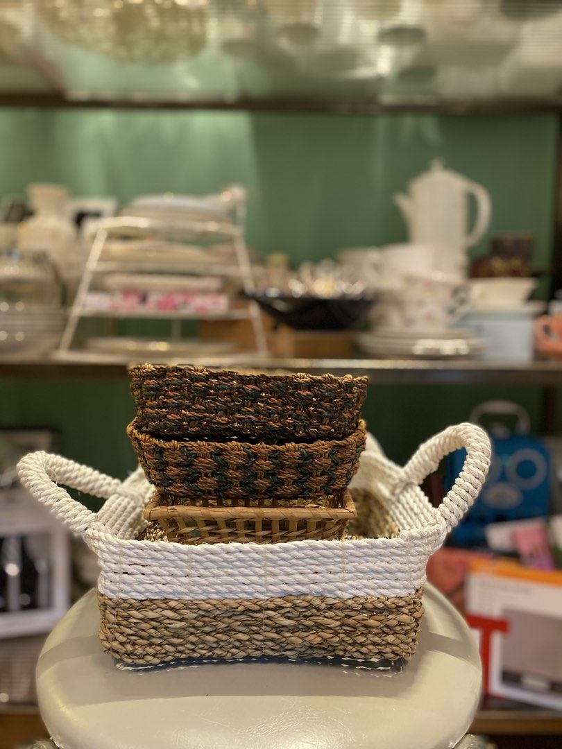 Woven Seagrass Baskets with Handles and Small Decorative Baskets