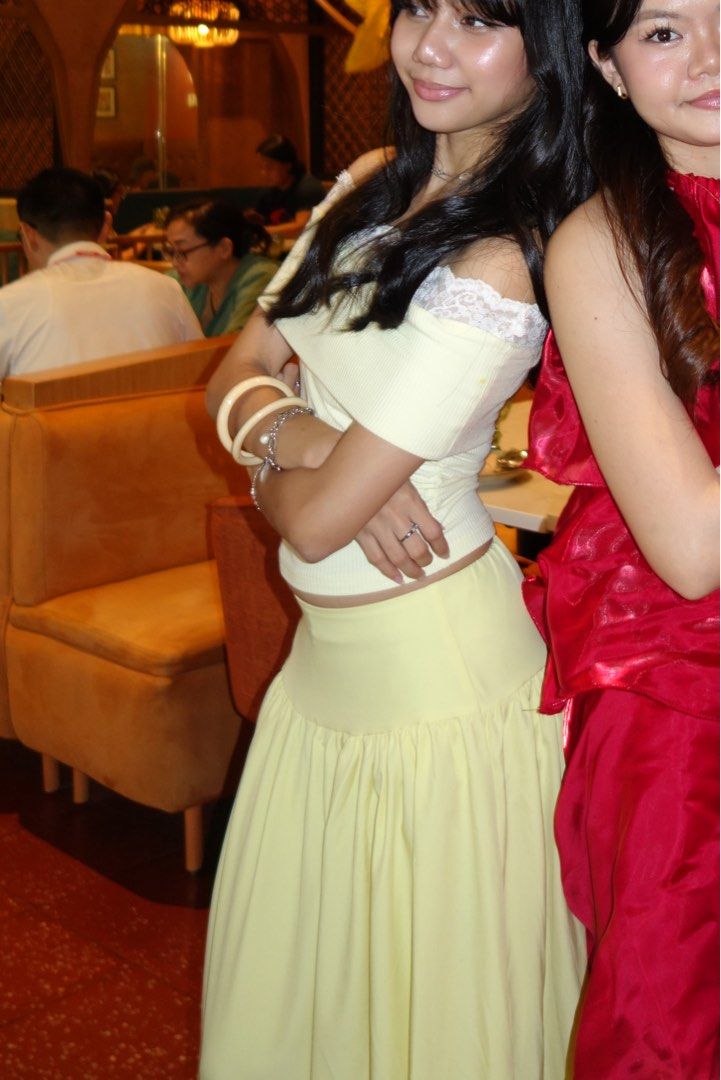 Yellow Off-Shoulder Top with Lace Trim (Category: Others Tops) located in Manila. Submitted by lalayie (Listing ID 1449608906, Image 3). Description: Used only once - Light yellow top with lace .