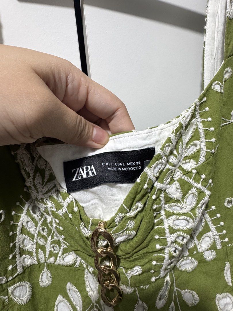 Zara eyelet long dress (Category: Dresses) located in Quezon City. Submitted by mateyyy_ (Listing ID 1449560060, Image 3). Description: Sewn the strap part so it could fit me well (can be removed if you want) RFS: decluttering.