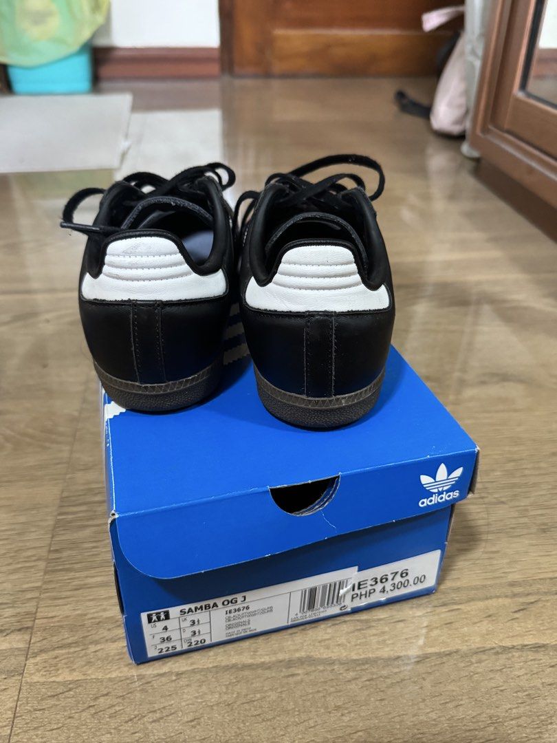 Adidas Samba OG J (Category: Sneakers) located in Los Banos. Submitted by myexcesstuff (Listing ID 1449825597, Image 3). Description: 📌 Last price posted 💗 ✅ Used but not abused (only a handful of times ko lang siya nagamit) ✅ Comes with the original box ✅ original price was ₱4,300 ✅ Size 3 UK (US 4) REMINDER: SF to be shouldered by buyer.