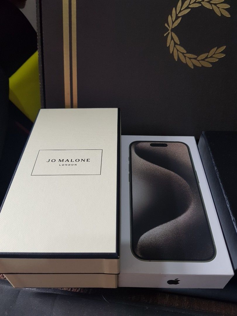 Assorted Empty Boxes (Category: Other Mobile & Gadget Accessories) located in Quezon City. Submitted by chadrison (Listing ID 1449918432, Image 3). Description: - Apple iPhone 13 Pro - Jo Malone London perfume box - Prada Milano box - Large Fred Perry box.