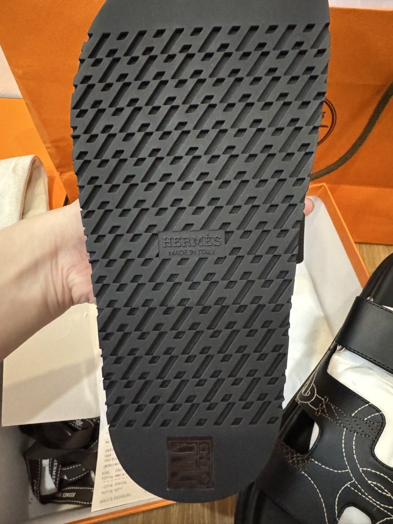 Authentic Hermes Chypre 36.5 (Category: Flats & Sandals) located in Quezon City. Submitted by cnalejandro (Listing ID 1449824627, Image 3). Description: - Authentic Hermes Chypre Sandals - Color: Black leather - Condition: brand new - Includes: comes super complete. Original box, dust bags, and receipt Best fits tts 36 Original price is 73k Rfs: wrong size.