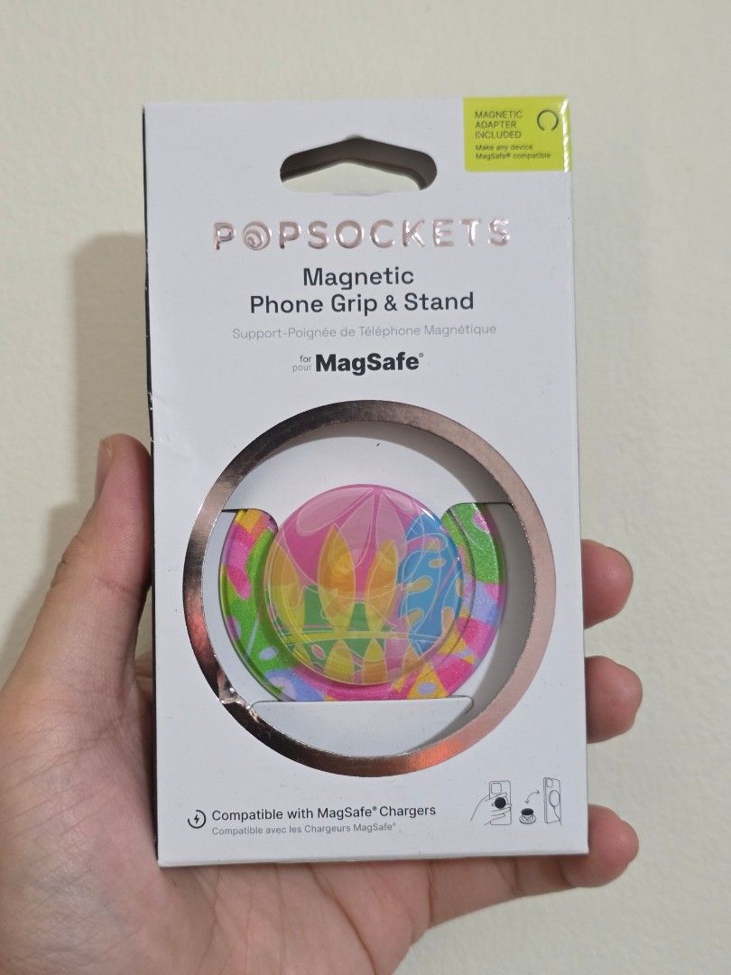 Authentic PopSockets Magnetic Phone Grip & Stand for MagSafe - Boca Palms (Category: Mounts & Holders) located in Pasig City. Submitted by gentlephoenix.fe9325 (Listing ID 1449952265, Image 3). Description: Key Features: ⁃ Ultra-Strong Hold: Built-in magnets are 40-50% stronger than standard MagSafe accessories for maximum security. • Universal Compatibility: Includes a Magnetic Adapter Ring to make any non-MagSafe phone (Android or older iPhones