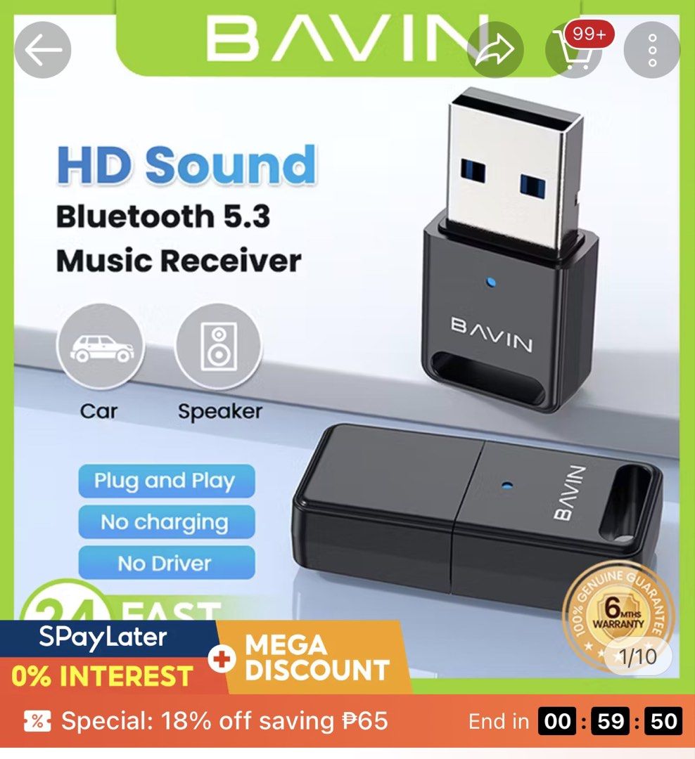 Bavin Wireless Bluetooth 5.3 Music Receiver USB Dongle (Category: Soundbars, Speakers & Amplifiers) located in Las Pinas. Submitted by akbeedc (Listing ID 1449909724, Image 3). Description: - Plug and Play Wireless Bluetooth Receiver - Connects to your Car or Speaker - Latest Bluetooth 5.3 for Clear Audio - No Charging Required - No Driver Installation Needed - Small and Portable Design - Easy Wireless Audio Upgrade Bought it 3 months ago for 320