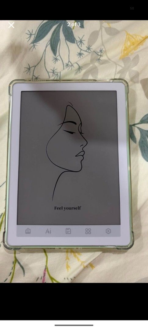 Bigme e-reader (Category: Other Mobile & Gadget Accessories) located in Antipolo. Submitted by anne112 (Listing ID 1449901042, Image 1). Description: - Mint green Bigme e-reader - Comes with original box - Unique screen design with 'feel yourself' line art - Includes a clear protective case - Buttons located at the bottom of the screen once lang nacharge. madami na po ereader.