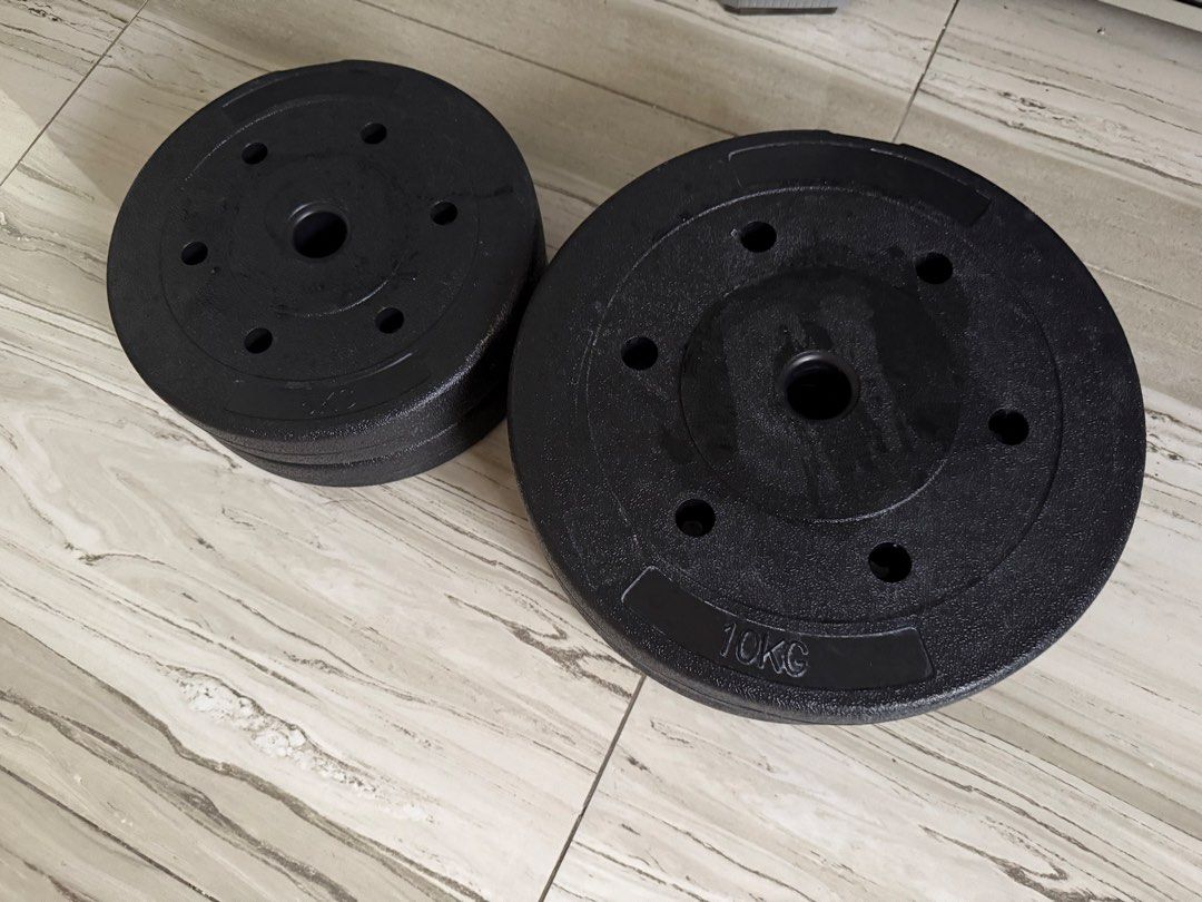 Black Weight Plates (10KG) (Category: Weights & Dumbbells) located in Binan City. Submitted by yikesyy.shops (Listing ID 1449831702, Image 2). Description: - Set of 2 black weight plates (bigger plate is 10kg) - Selling as a pair - Not used PM for more photos :).