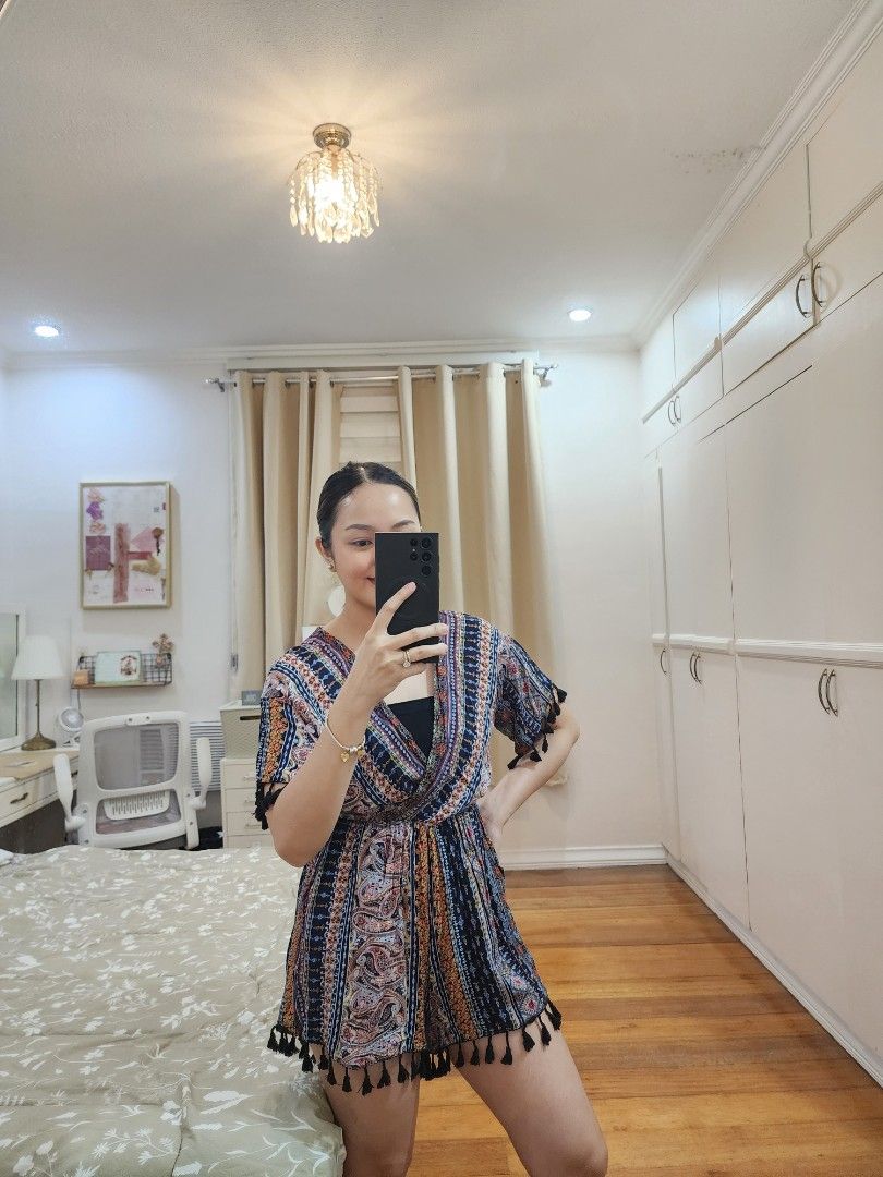 Bohemian Beach Romper (Category: Rompers) located in Cagayan de Oro. Submitted by declutter97 (Listing ID 1449827668, Image 3). Description: Soft fabric bohemian jumpshorts 🦋 Fits Small Php250 Model's height: 5'1 Model's size: Small.