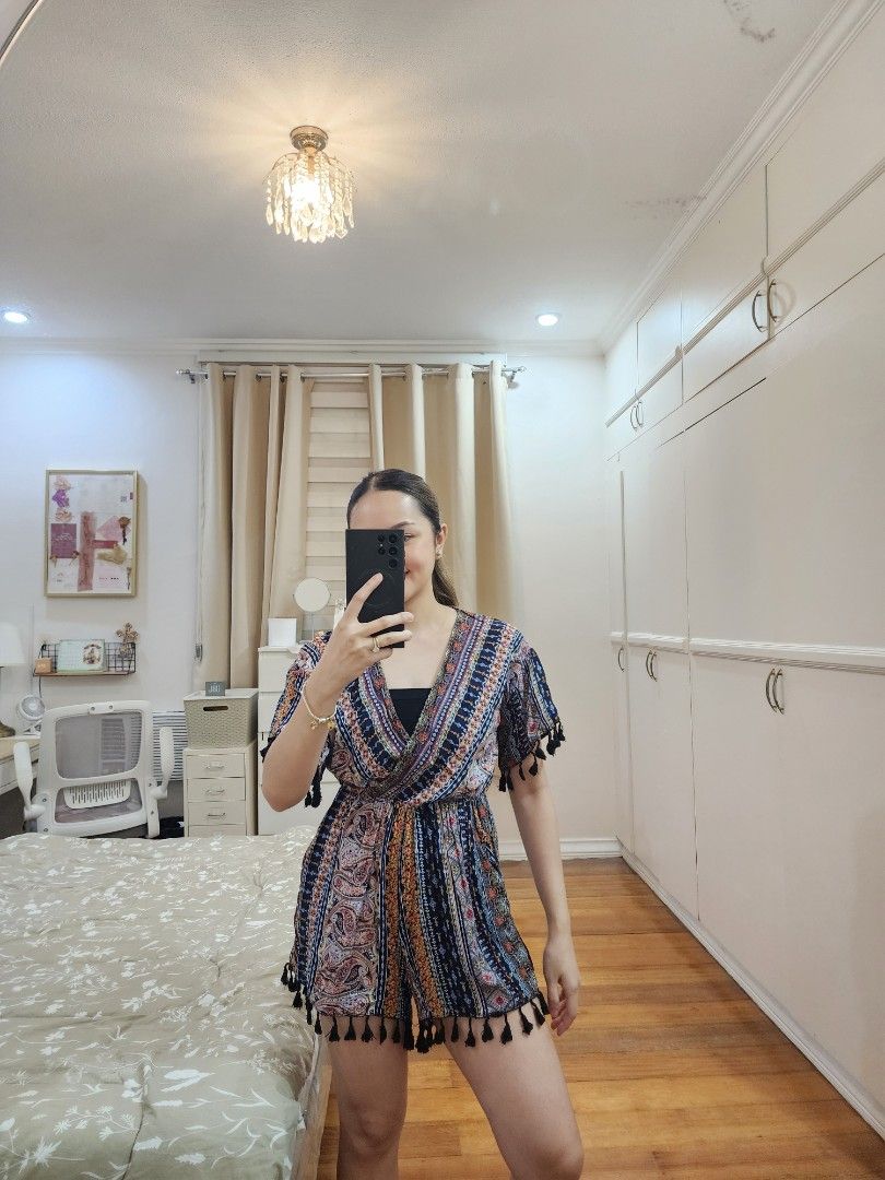 Bohemian Beach Romper (Category: Rompers) located in Cagayan de Oro. Submitted by declutter97 (Listing ID 1449827668, Image 1). Description: Soft fabric bohemian jumpshorts 🦋 Fits Small Php250 Model's height: 5'1 Model's size: Small.