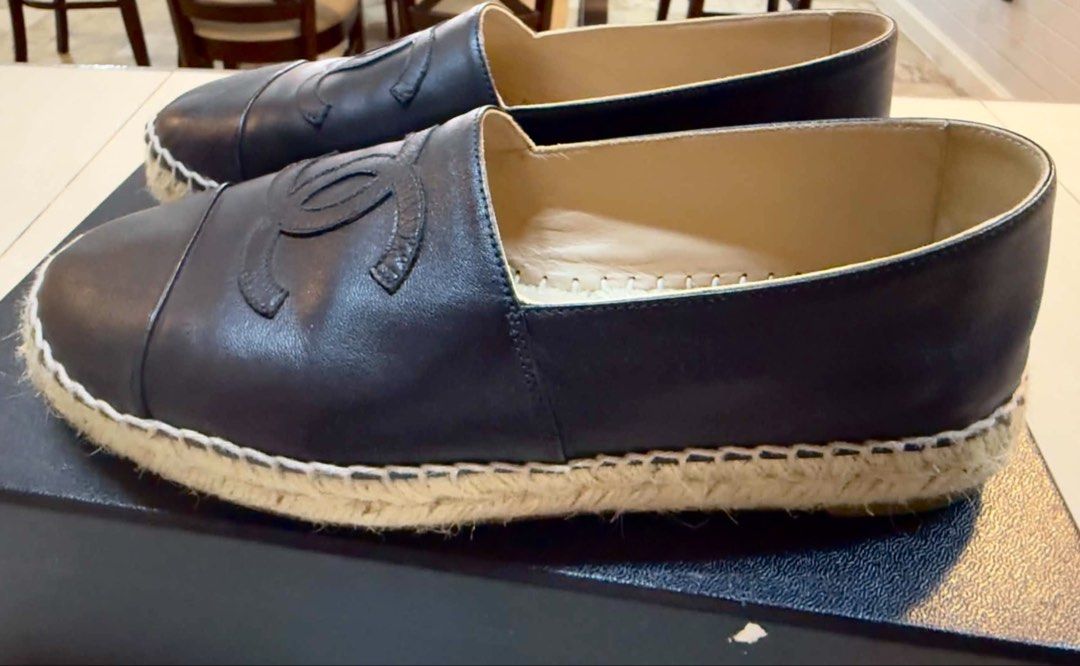 Chanel Classic Black Leather Espadrilles US7 (Category: Flats & Sandals) located in Las Pinas. Submitted by digitalpimp (Listing ID 1449945272, Image 3). Description: - Lightly used classic Chanel espadrilles for only ₱45,000. - 100% AUTHENTIC GUARANTEED. - Size EU37 / US7 - Made in Spain - Black leather with iconic CC logo. - Jute sole detail - Leather, insoles, outsoles, and all other parts are in excellent condition. - Versatile for casual or 