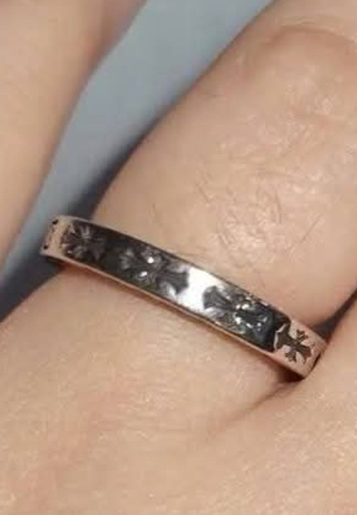 Chrome Hearts Style Silver Ring .925 2001 (Category: Rings) located in Manila. Submitted by thrifty_cool (Listing ID 1449878174, Image 3). Description: - Genuine.925 Sterling Silver ring - Features intricate cross details all around the band - Stamped with.925 and the year 2001 - Classic band style, perfect for stacking or wearing solo -Size 8.