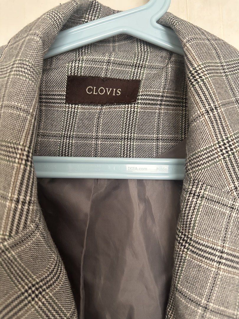 CLOVIS Grey Plaid Blazer (Category: Coats, Jackets and Outerwear) located in Muntinlupa City. Submitted by oddeclutters (Listing ID 1449758118, Image 2). Description: ✨ Grey Plaid Blazer from CLOVIS✨ -blazer with light shoulder pads -ideal for layering over tops or dresses -versatile for smart casual or work outfits -in good condition Body Width (Bust/Waist): Fits up to 36 inches Sleeve Length: 11 inches Length: 28 inches RFS: decluttering MOP: P