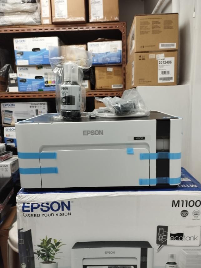 Epson M1100 EcoTank Printer (Open and Dented Box) good as new (Category: Printers, Scanners & Copiers) located in Manila. Submitted by quickfire88 (Listing ID 1449810257, Image 2). Description: Efficiency meets economy with the EcoTank monochrome M1100 printer. Taking care of details to meet business needs, look forward to lower costs with bottles that provide an ultra-high page yield of 6,000 pages1 each. Simplify processes with integrated ink t