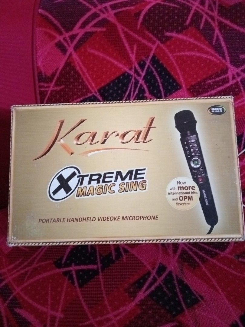 Extreme Magic sing KARAT wired videoke microphone (Category: Microphones) located in Cavite. Submitted by tricycledriver (Listing ID 1449808818, Image 1). Description: SELLING 5000 only compare here on carousell to others its 9k to 12k . no hidden issues. Good working Condition. with song book and manual pagsalpak sa tv kanta ka na lng. bihira magamit. video link click here. https://youtube.com/shorts/EolWH7qTdF8?si=ODthaTZHQ052KNby pwede pang ta
