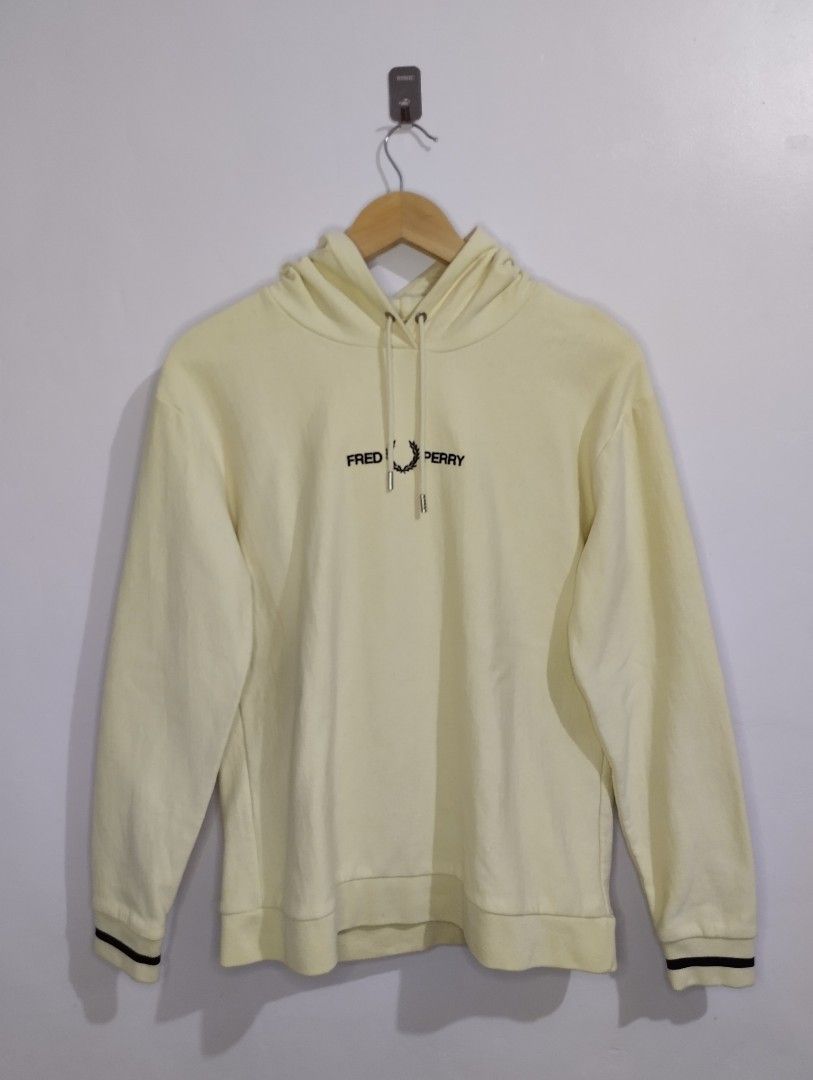 Fred Perry Hoodie (Category: Coats, Jackets and Outerwear) located in Bago City. Submitted by classic_picked_up (Listing ID 1449772370, Image 1). Description: like new issue: multiple black dot stain barely noticeable, parang naging design napo sya. 19 by 25 9.8/10 color rate embroid logo.