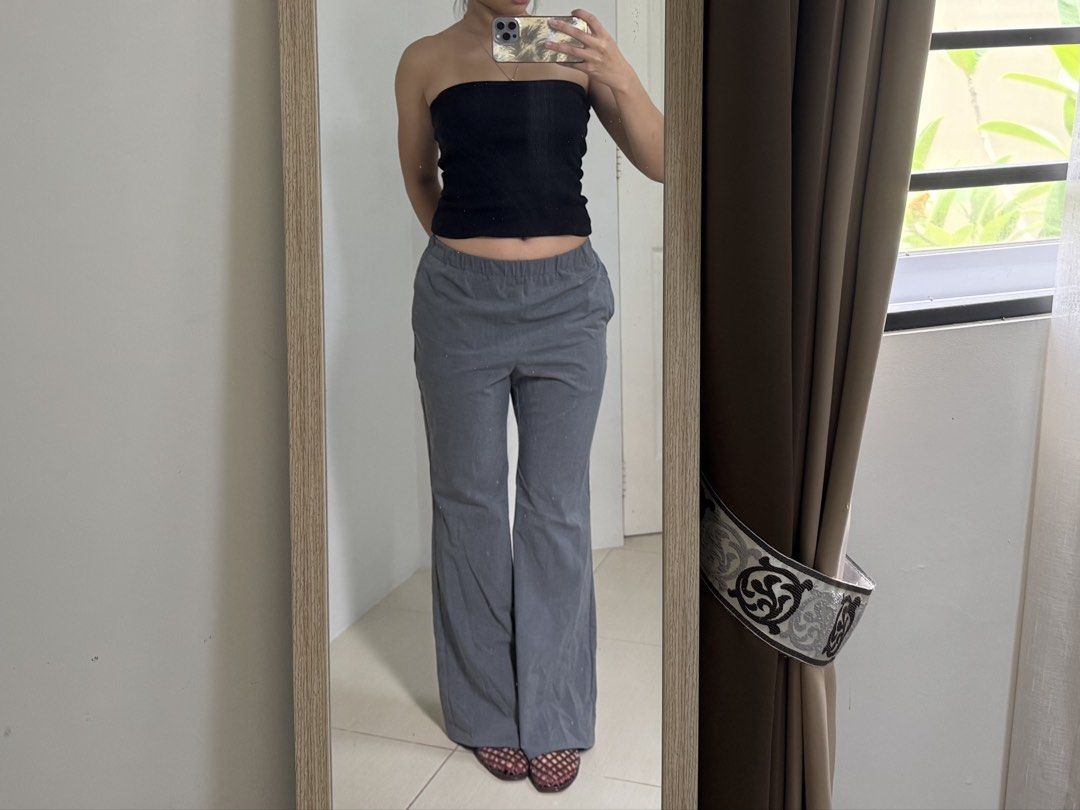 Grey Tailored Pants with Wrap Skirt Overlay (Category: Sets or Coordinates) located in San Fernando. Submitted by khdzn (Listing ID 1449890925, Image 3). Description: • says size M on the tag but can fit small due to japanese sizing • can be worn seperately or together • with pockets • selling as complete set.