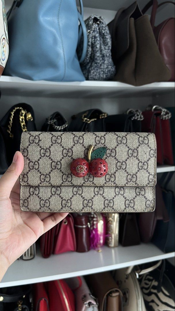 Gucci Cherry 🍒 (Category: Bags & Wallets) located in Petaling Jaya. Submitted by fitriyy (Listing ID 1449951016, Image 1). Description: - Classic GG Supreme Canvas - Cute Cherry Detail on Front Flap - Postage everyday☺️☺️.