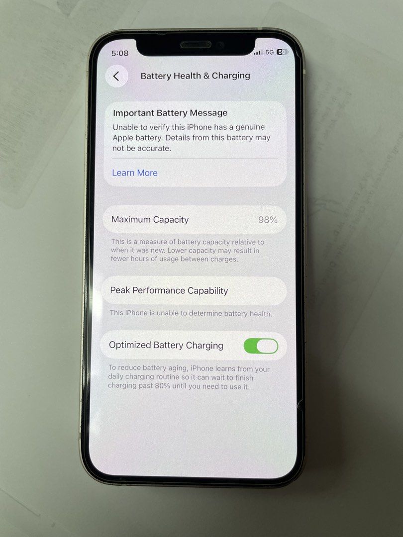 Iphone 12 mini white (Category: iPhone 12 Series) located in Caloocan City. Submitted by rommelbeldia3-64728 (Listing ID 1449842178, Image 2). Description: Iphone 12 mini 64GB 98%battery health Factory Unlock/any sim Issue Replaced battery Replaced LCD Faced ID not working after the ios update.