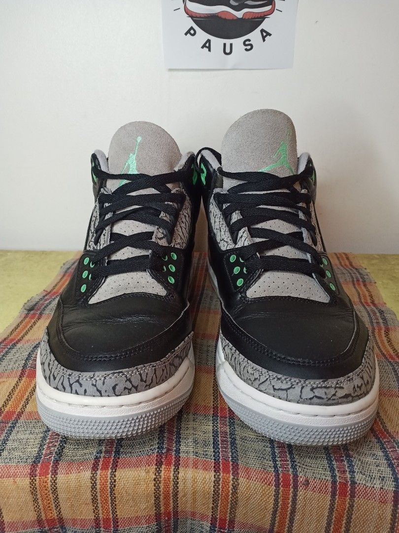 Jordan 3 Green Glow sz 10.5 (Category: Sneakers) located in General Santos City (Dadiangas). Submitted by michaelmp2026 (Listing ID 1449790852, Image 2). Description: - Jordan 3 Green Glow - Size: 10.5 - Color: Black and grey with green accents - Features: Elephant print detailing - Ideal for: Collectors - Price: P2,700.