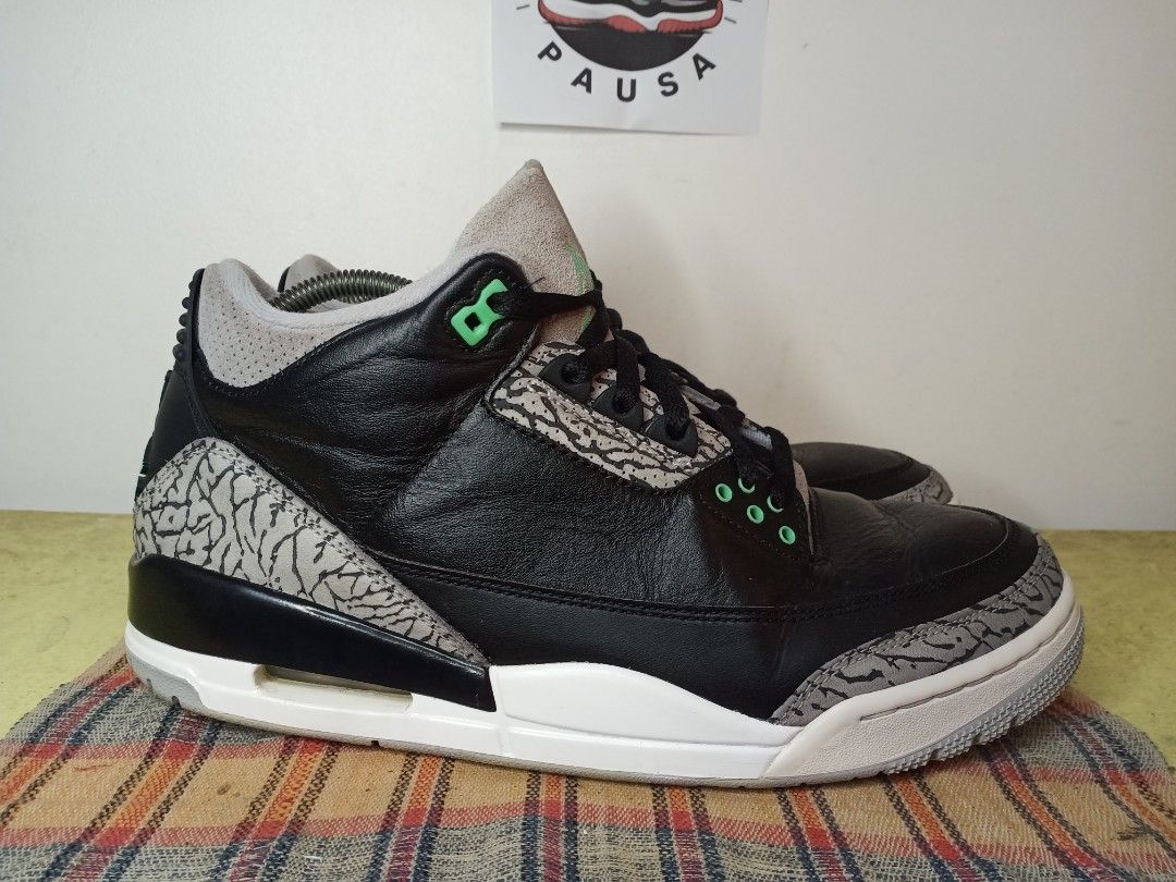 Jordan 3 Green Glow sz 10.5 (Category: Sneakers) located in General Santos City (Dadiangas). Submitted by michaelmp2026 (Listing ID 1449790852, Image 3). Description: - Jordan 3 Green Glow - Size: 10.5 - Color: Black and grey with green accents - Features: Elephant print detailing - Ideal for: Collectors - Price: P2,700.