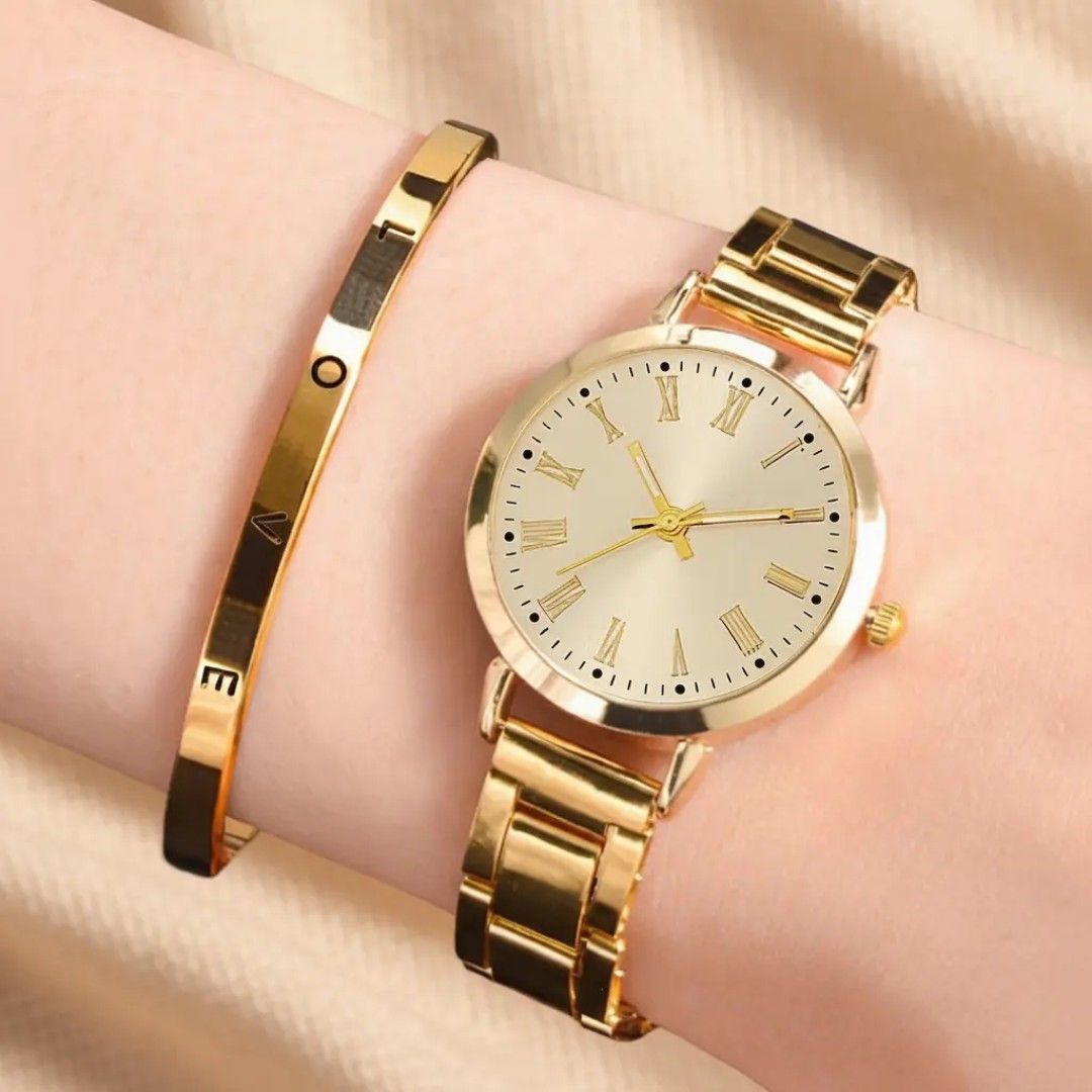 由 Peejay (刊登 ID 1449951669，圖片 1) 提交，位於 台中市 (Taichung) 的 Ladies watch set (類別：手錶)，說明：ladies gold watch set with gold bangle. it is gold plated colour guarantee one year.batter guarantee one year plus.。