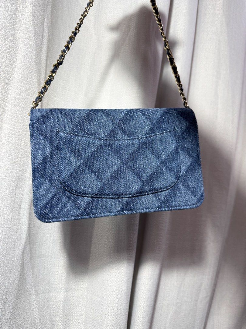 LIKE NEW AUTHENTIC Chanel Denim Wallet On Chain (WOC) (Category: Luxury Bags & Wallets) located in Quezon City. Submitted by closetofcoco (Listing ID 1449761671, Image 3). Description: GUARANTEED AUTHENTIC PM FOR INQUIRIES NO LOW BALLING.