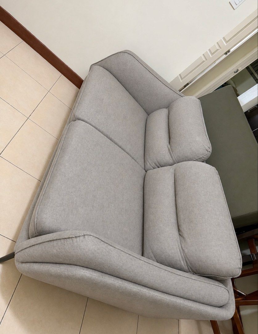 Mandaue Foam Robin 2 Seater Sofa - Light Grey (Category: Sofas) located in Mandaluyong City. Submitted by roy.angelo (Listing ID 1449782217, Image 2). Description: - Mandaue Foam Robin 2 Seater Sofa (1 year used) - 70 inches long - Color: Light Grey Fabric - Detachable and Washable back and side foam covers - Comfortable seating for three - Great for living rooms or apartments -Pickup at Greenfield, Mandaluyong c/o buyer.