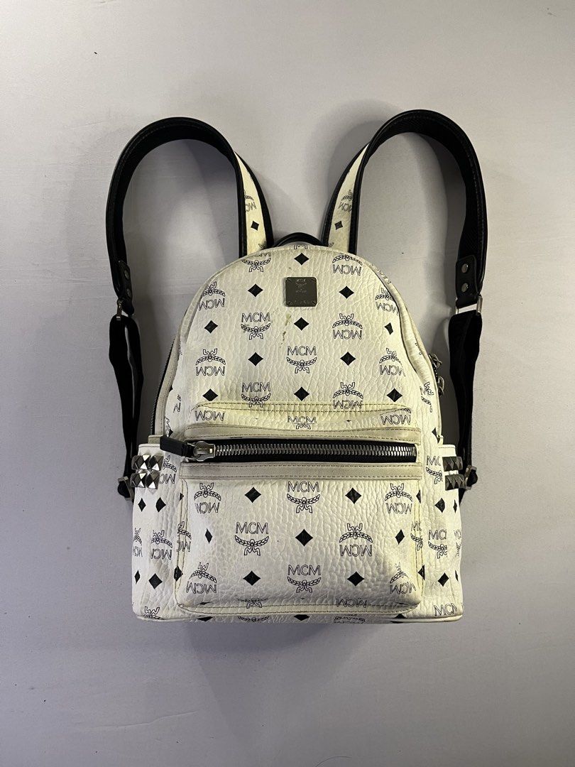 MCM Visetos White Studded Backpack (Category: Luxury Bags & Wallets) located in Mahayag. Submitted by kyle_thrift (Listing ID 1449871057, Image 1). Description: .