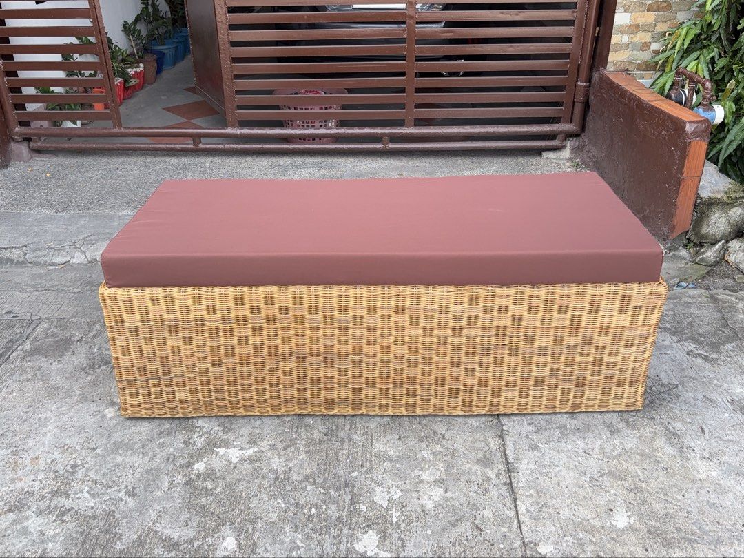 Native Rattan Sofa Bench (Category: Sofas) located in Caloocan City. Submitted by declutter.cal (Listing ID 1449868859, Image 2). Description: - brand new / stock - native rattan, varnish finished - 4 inches uratex - Size: 63x24x18 inches Location: Sta. Quiteria, Caloocan .