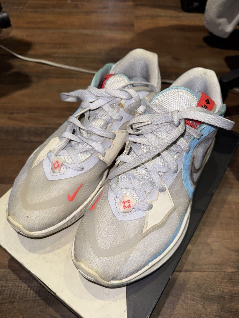 Nike - Kyrie Low 5 EP 'Light Blue Grey' (Category: Sneakers) located in Caloocan City. Submitted by shesells_njk (Listing ID 1449921253, Image 1). Description: WTS/LFB: Nike Kyrie Low 5 EP “Grey/ Black-Blue Chill” 🏀 Nike Kyrie Low 5 EP – Grey Blue Chill ✅ 100% Authentic ✅ Lady-owned ✅ Good condition 26.5cm EUR 42 🧼 Needs cleaning only — medyo madumi lang dahil natambak, but no major issues. 📍RFS: Decluttering 💸 MOP: gcash / maribank 🚚 j&t, l