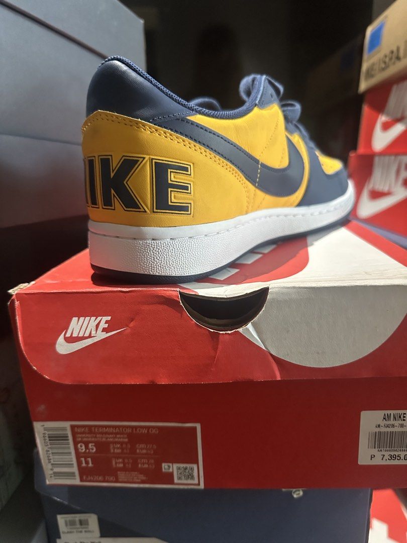 Nike Terminator Low OG "College Pack" Navy Yellow (Category: Sneakers) located in Muntinlupa City. Submitted by stuffbya (Listing ID 1449782239, Image 2). Description: - Nike Terminator Low OG - Colorway: Navy and Yellow - Classic silhouette, perfect for casual or sporty outfits - Comes with original box.