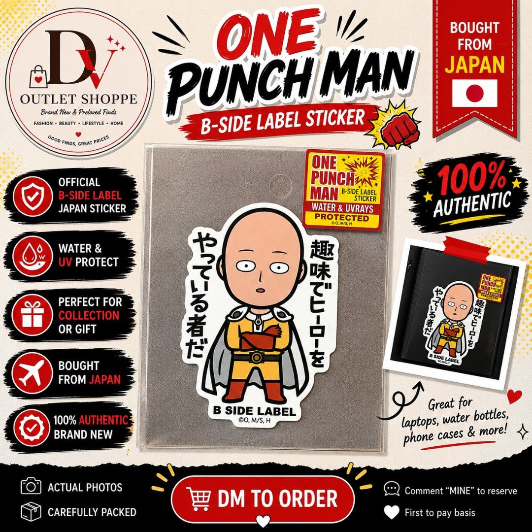 ONE PUNCH MAN B-SIDE LABEL (Category: Comics & Manga) located in Binan City. Submitted by chloedvoutletshoppe (Listing ID 1449764725, Image 1). Description: ONE PUNCH MAN B-SIDE LABEL BOUGHT FROM JAPAN ✔️ All items are 100% authentic ✔️ Money-back guarantee for authenticity 💳 Mode of Payment (MOP): • GCash • Bank Transfer 📦 Shipping Fee (SF): • Via LBC / Lalamove • Shouldered by buyer 🚫 All sales are final • No return, no exchange • Exceptions