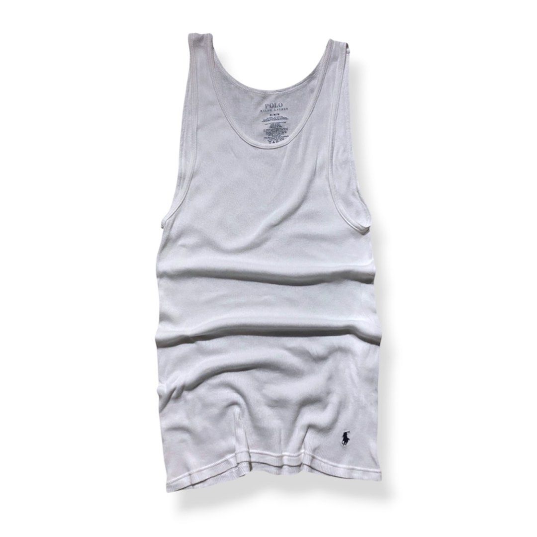 Polo Ralph Lauren White Tank Top (Category: Sleeveless) located in Quezon City. Submitted by dipintheorio (Listing ID 1449856687, Image 1). Description: no issues size medium on tag medium body frame fitting 27 length location: qc.